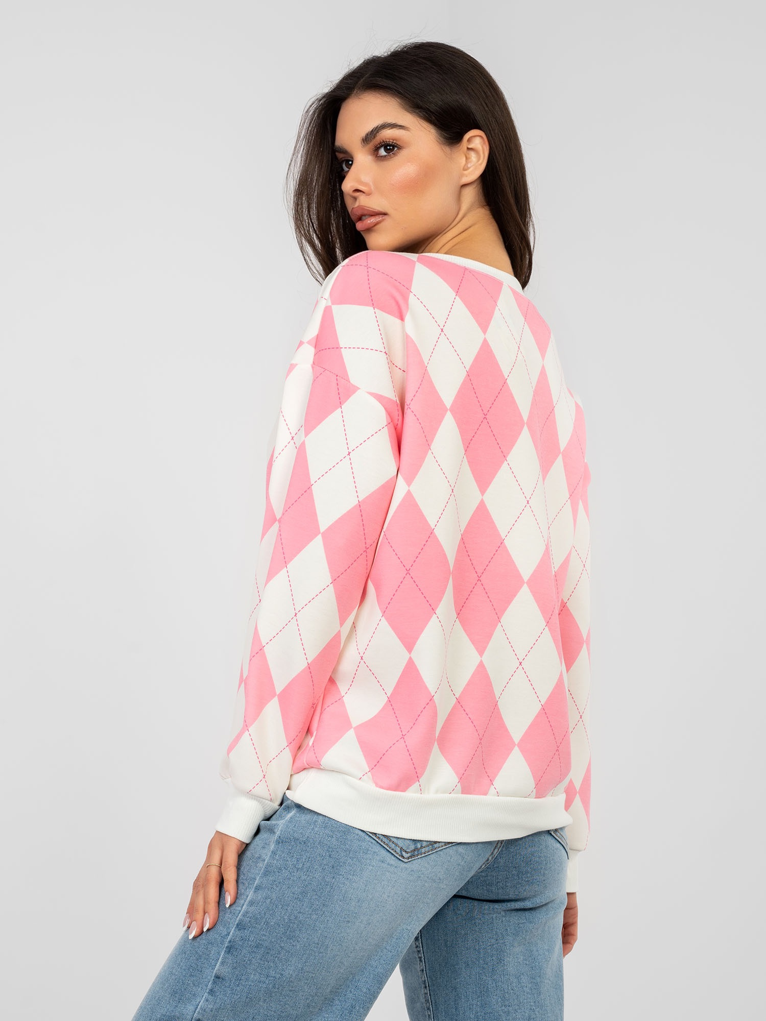 Różowa damska bluza oversize w romby