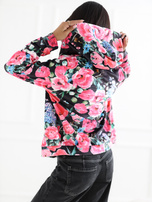 Czarno-różowa welurowa bluza w kwiaty RUE PARIS 