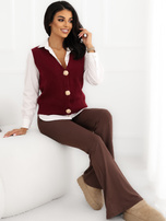 Bordowa jednorzędowa kamizelka z gładkiej dzianiny