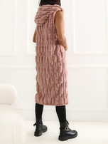Brudnoróżowa długa kamizelka futrzana z suwakiem