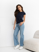 Granatowy gładki t-shirt basic z bawełny 