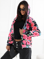 Czarno-różowa welurowa bluza w kwiaty RUE PARIS 
