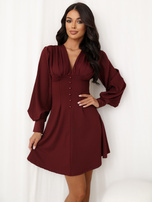 Bordowa mini sukienka z głębokim dekoltem V