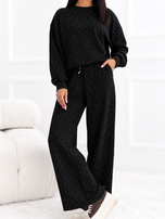 Czarny dwuczęściowy komplet w stylu casual glamour 