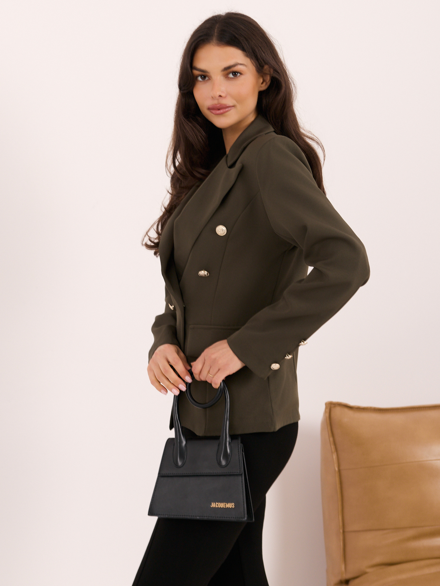 Khaki elegancka marynarka z zapięciem OCH BELLA