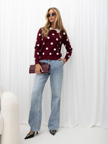 Bordowy elegancki sweter w grochy 