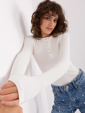 Ecru dopasowana bluzka basic w prążek BASIC FEEL GOOD