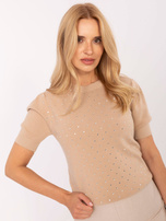 Camelowy sweter z bufiastymi rękawami 