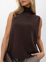 Brązowy damski sweter oversize bez rękawów 