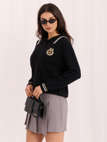 Czarny damski sweter polo w stylu college 