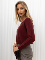 Bordowy damski sweter basic z dekoltem V