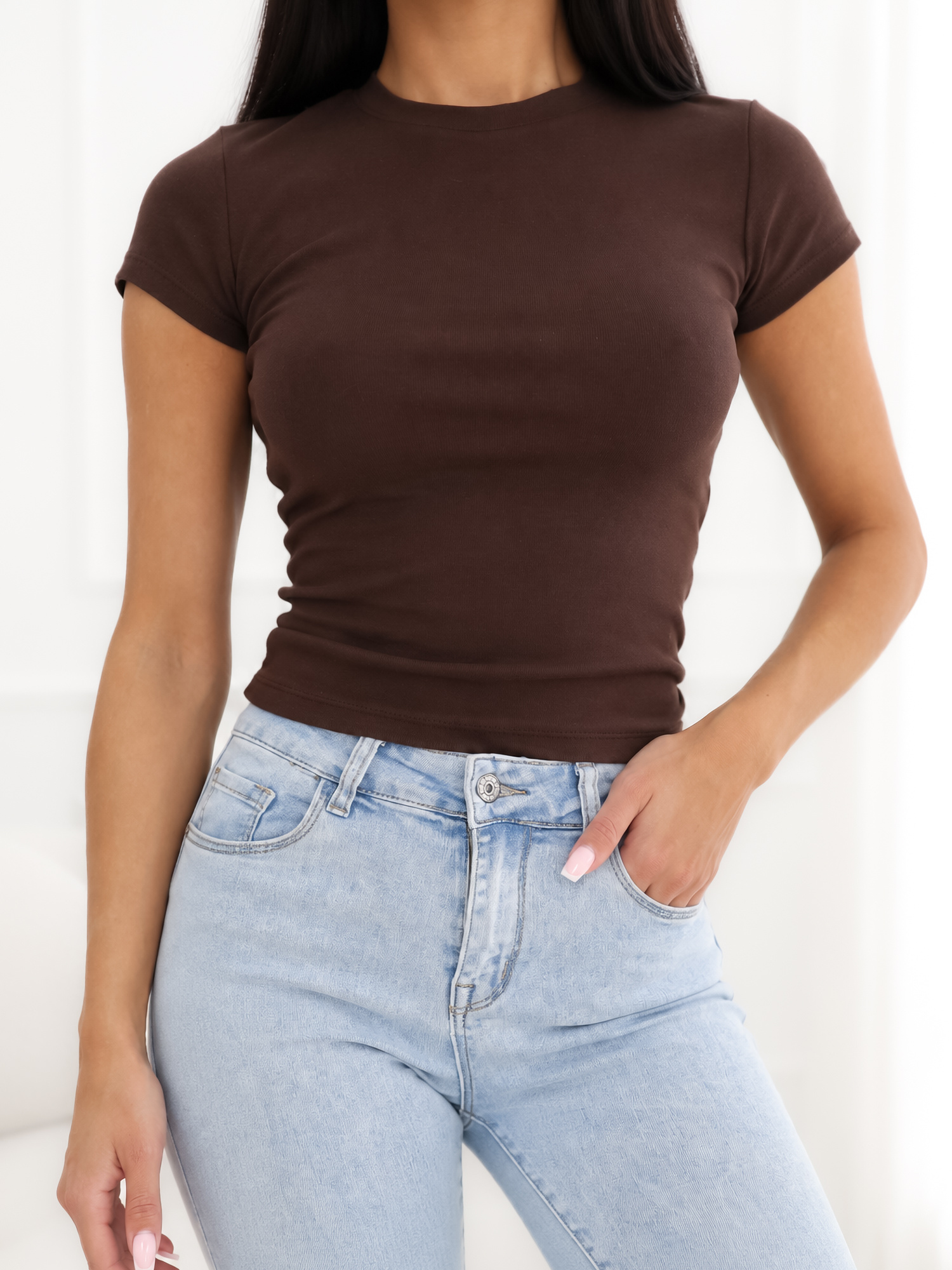 Brązowy bawełniany t-shirt basic
