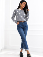 Szary damski sweter polo w grochy 