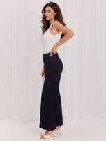 Granatowe jeansy wide leg z wysokim stanem 