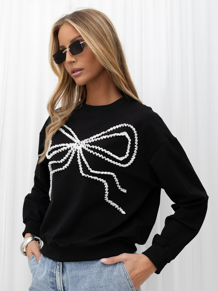 Czarna elegancka bluza z dużą kokardą