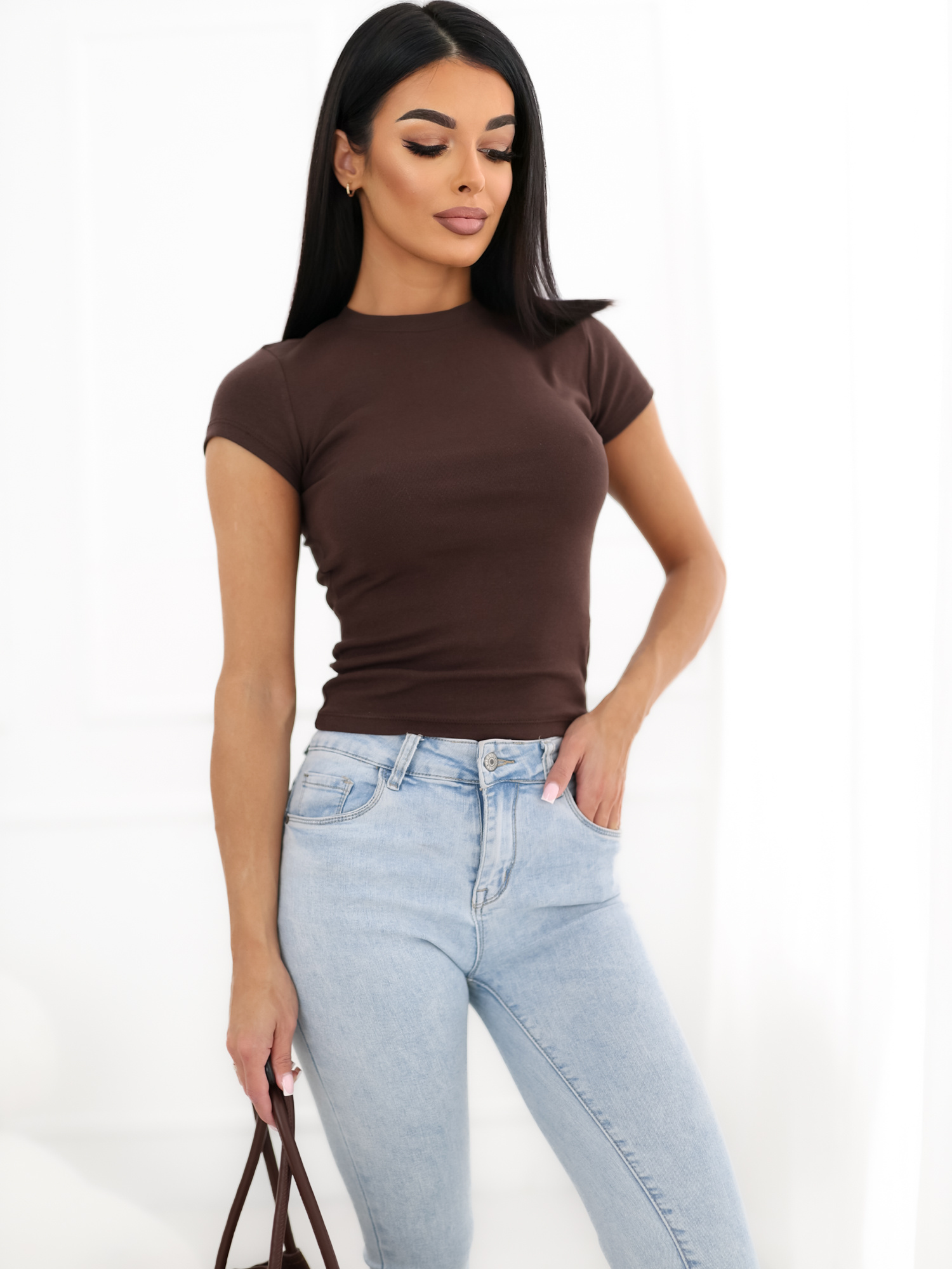 Brązowy bawełniany t-shirt basic