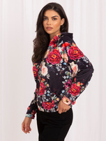 Czarna welurowa bluza rozpinana w kwiaty RUE PARIS 