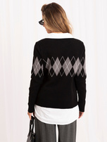 Czarny damski sweter oversize w romby 