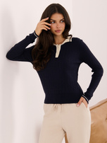 Granatowy damski sweter polo w warkocze