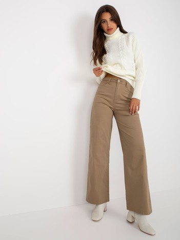 Ciemnobeżowe szerokie spodnie bawełniane high waist