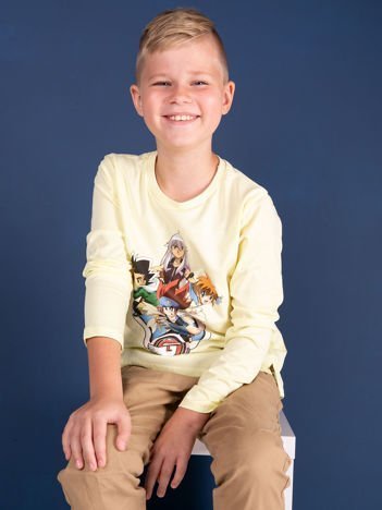 Jasnożółta bawełniana bluzka dla chłopca z nadrukiem