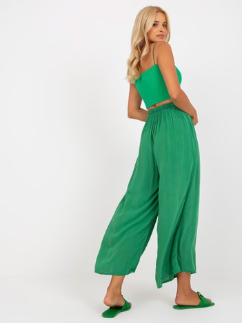 Zielone lekkie spodnie z materiału z szerokimi nogawkami OCH BELLA 