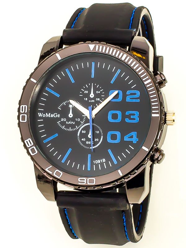 Czarny duży zegarek męski na silikonowym wygodnym pasku z