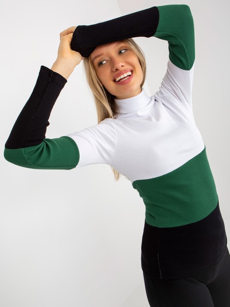 Biało-czarna damska bluzka basic z golfem w prążek 