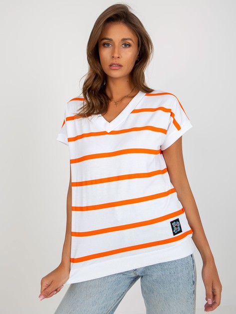 Biało-pomarańczowa bawełniana bluzka w paski 