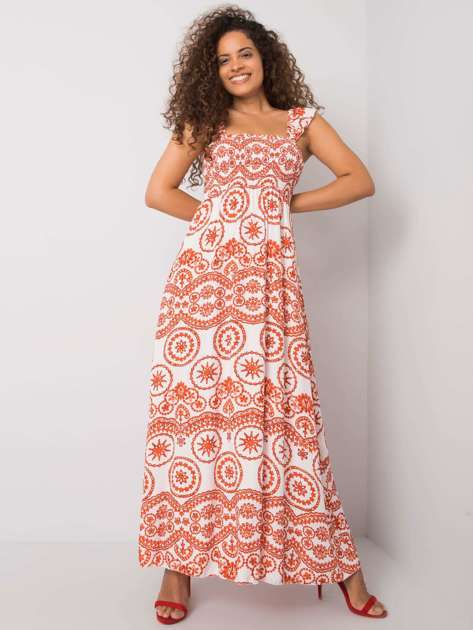 Biało-pomarańczowa sukienka maxi Tayla