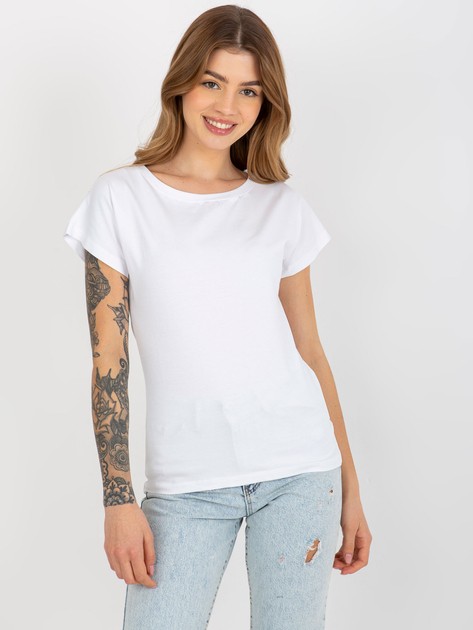 Biały jednokolorowy t-shirt basic z bawełny  