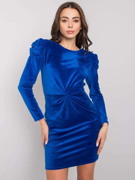 Ciemnoniebieska sukienka welurowa z długim rękawem Ellara RUE PARIS