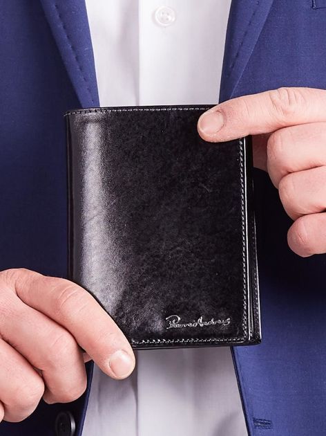 Czarny elegancki pionowy portfel