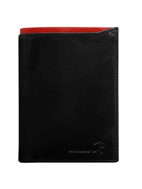 Czarny portfel skórzany męski z czerwonym wykończeniem 