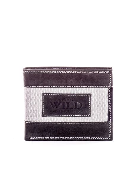 Czarny skórzany portfel dla mężczyzny z materiałowym modułem