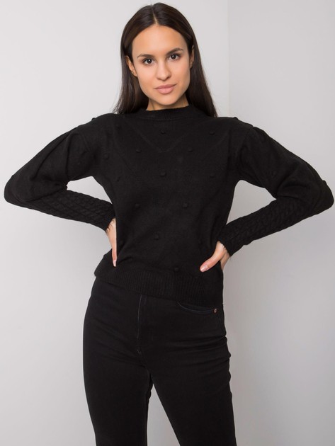 Czarny sweter z ozdobnymi rękawami Salamanca RUE PARIS