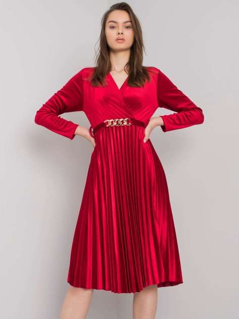 Czerwona sukienka welurowa z wiązaniem Vernazza
