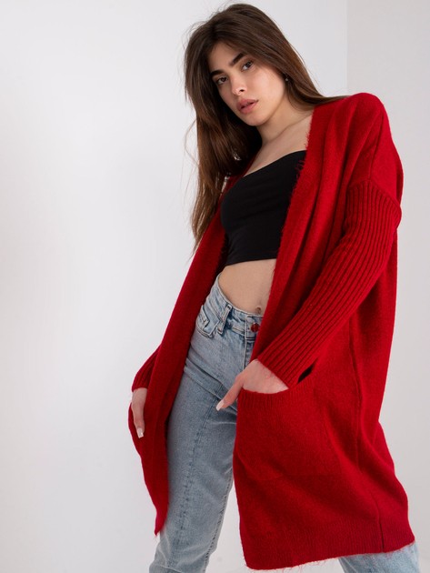 Czerwony długi sweter damski z kieszeniami Barreiro RUE PARIS