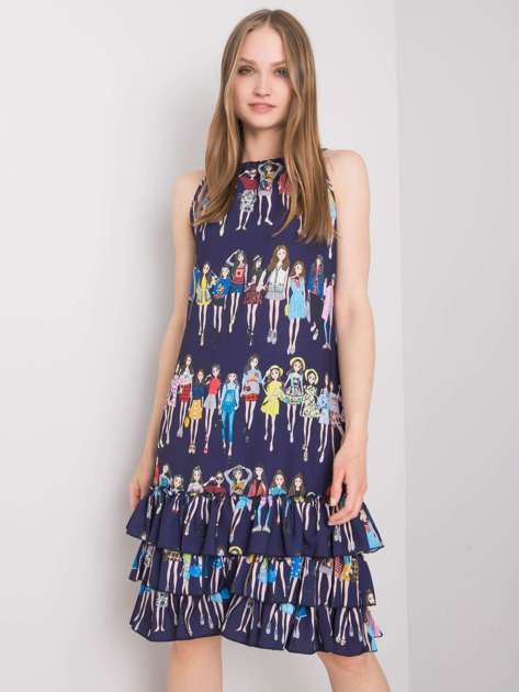 Granatowa sukienka we wzory Mariangela RUE PARIS