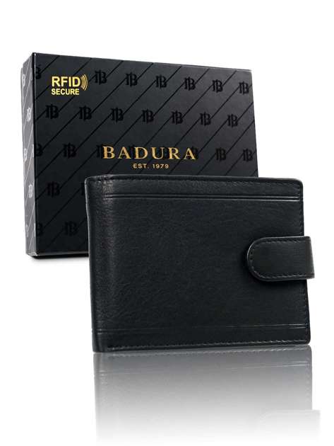 Męski czarny portfel skórzany BADURA