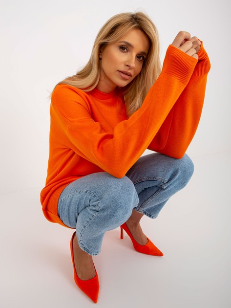 Pomarańczowy damski sweter oversize z długim rękawem