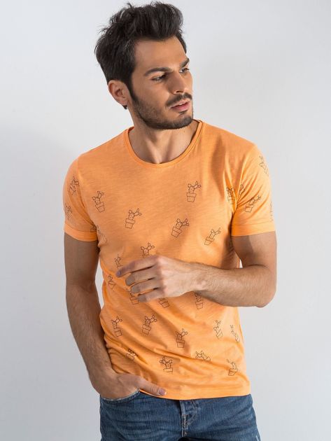 Pomarańczowy t-shirt męski w kaktusy