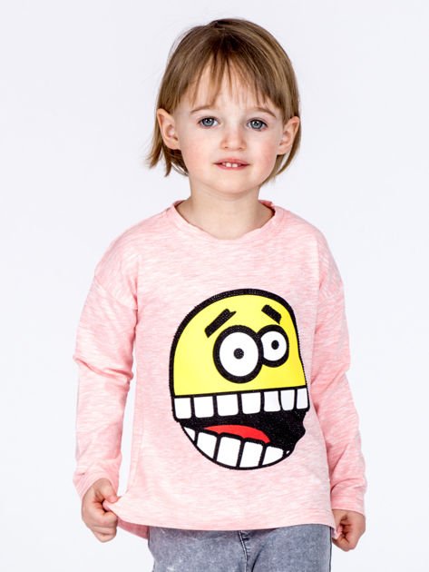 Różowa bawełniana bluzka dziecięca z zabawną emotikonką