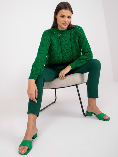 Zielony damski sweter w ażurowe wzory RUE PARIS 